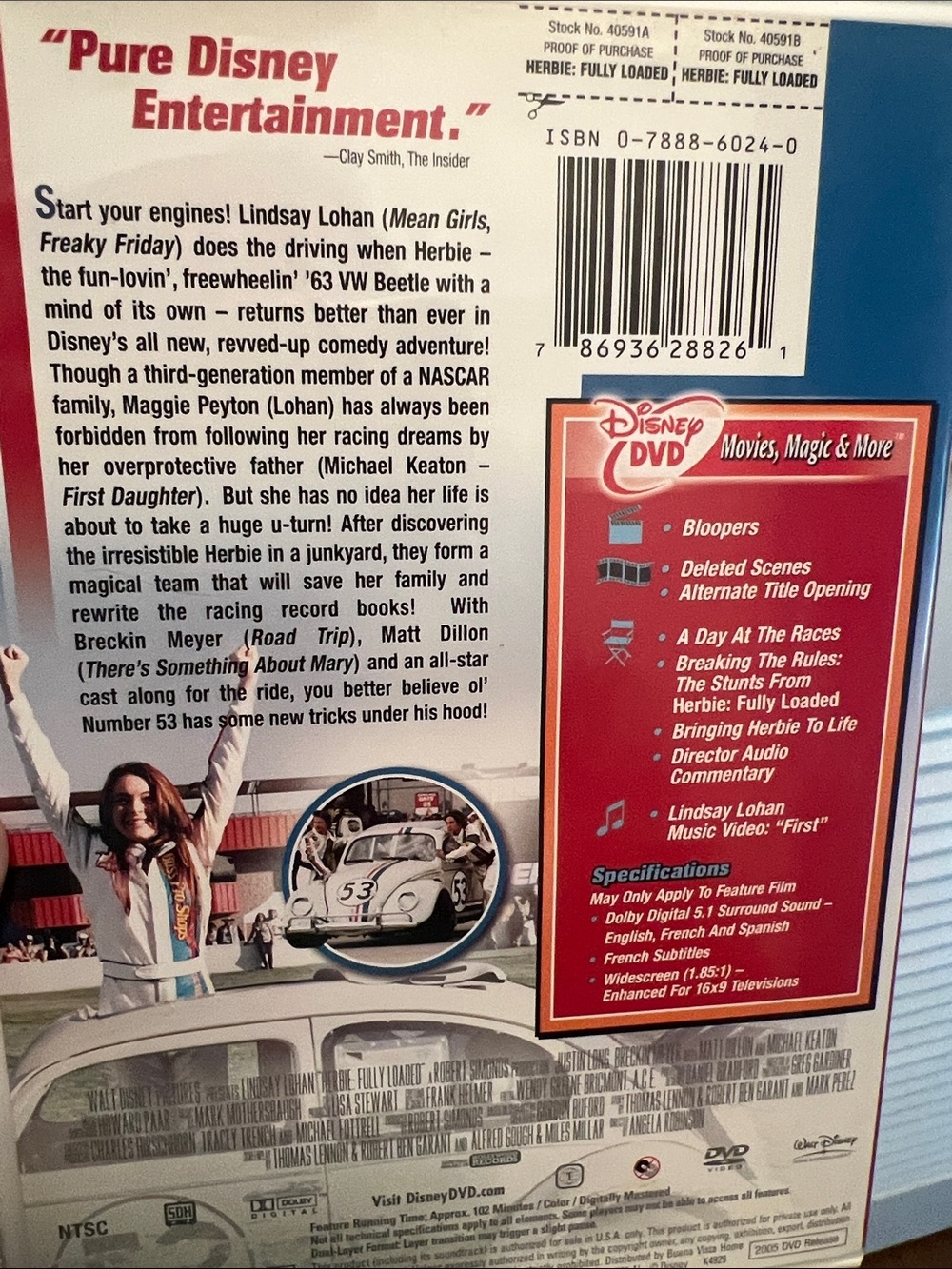 #2427**Herbie Fully Loaded (Walt Disney) DVD - White with Red & Blue Accents - Picture 4 of 16